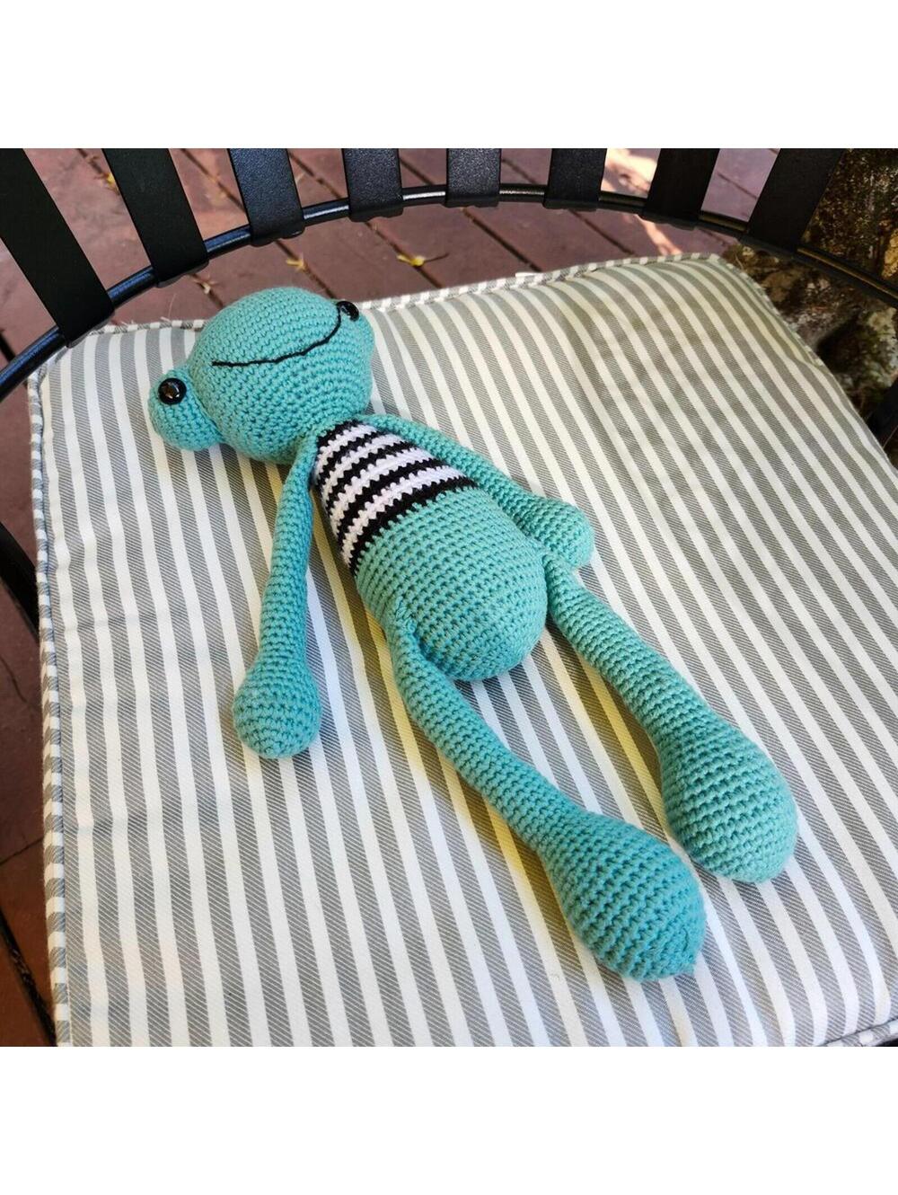 Handmade Crochet Frog Plush Amigurumi Stuffed Animal 18" Long - Picture 5 of 6
